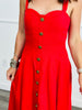 Red Flirty Rose Button Down Midi Dress (Reg.)