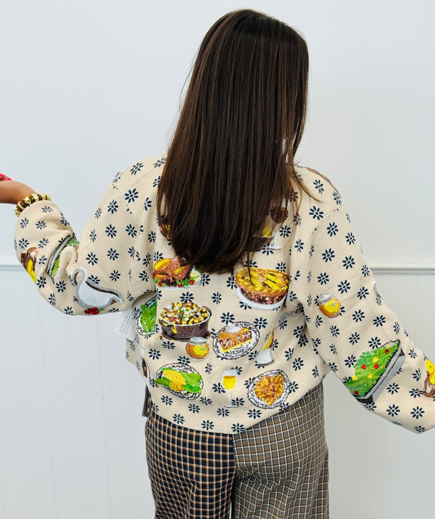 Queen Of Sparkles Ivory Flower Print Thanksgiving Meal Cardigan (Reg. and Plus)