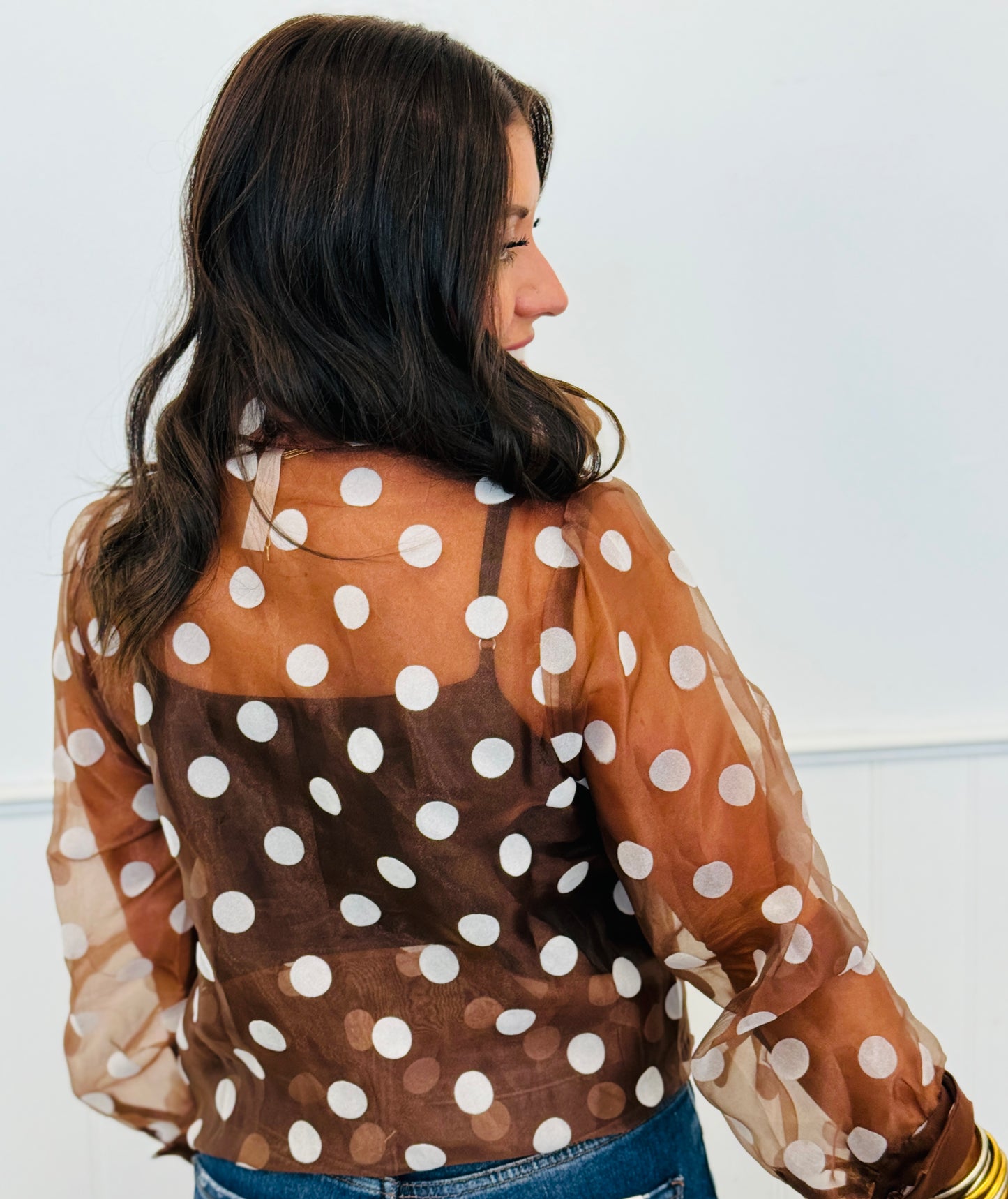Brown Polka Dot Bliss Organza Blouse (Reg)