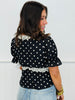 Polka Dot Lace Trim Self Tie Blouse (Reg.)