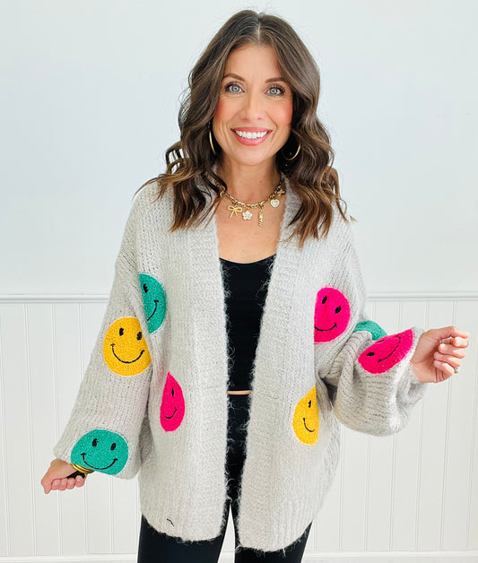 Warm Grey Smile Fuzzy Cardigan (Reg & Plus)