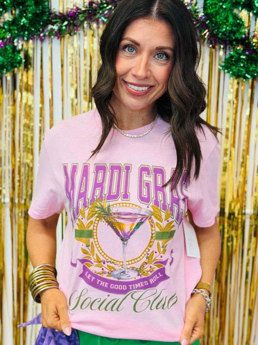 Pink Mardi Gras Social Club Graphic Tee (Reg. and Plus)