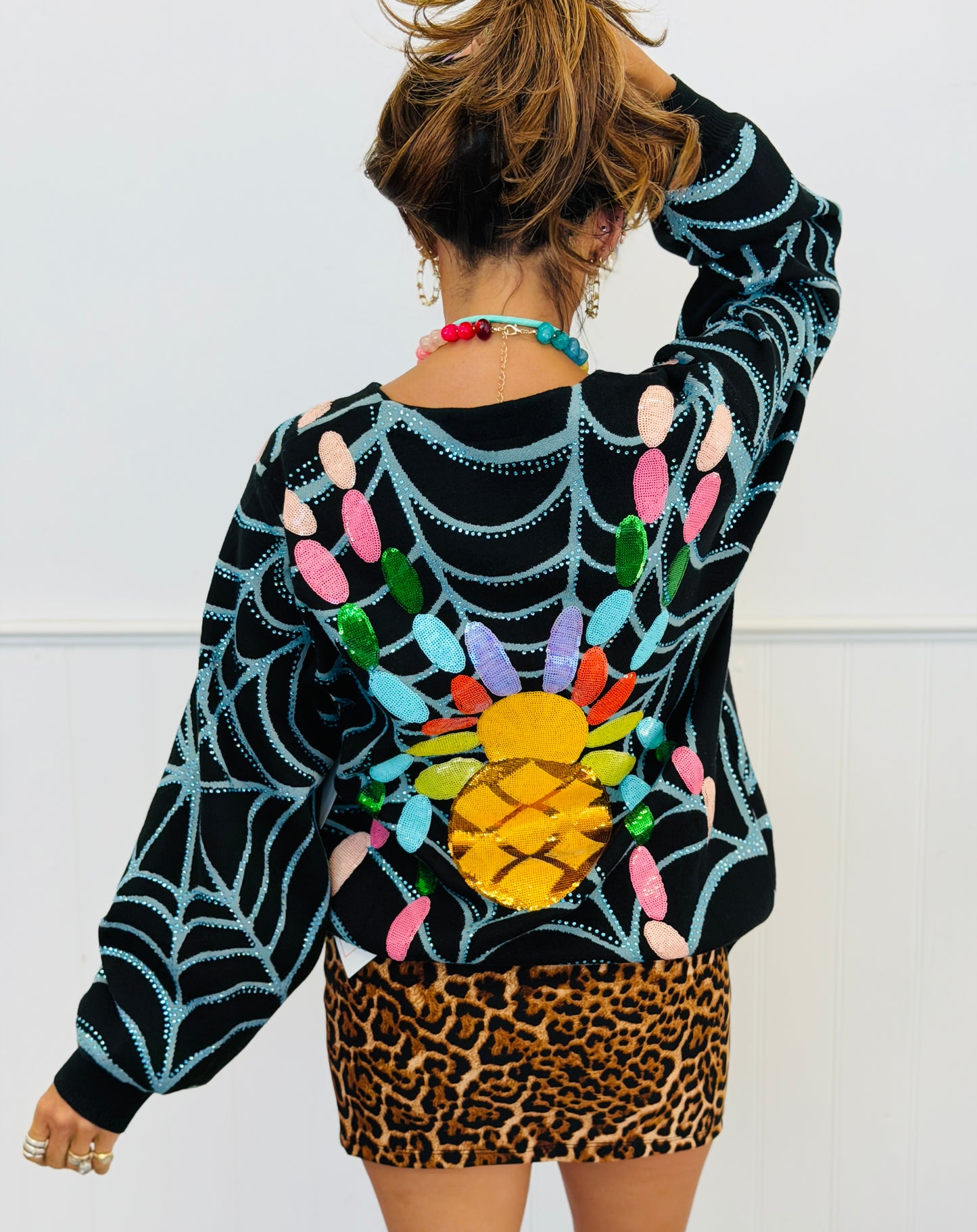 Queen Of Sparkles Black Multi Spider on Web Cardigan (Reg. and Plus)