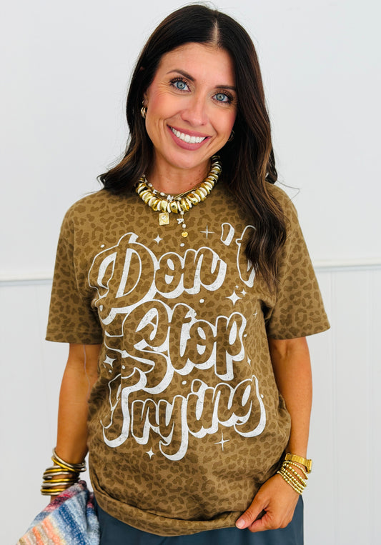 Don’t Stop Trying Leopard Graphic Tee (Reg. and Plus)