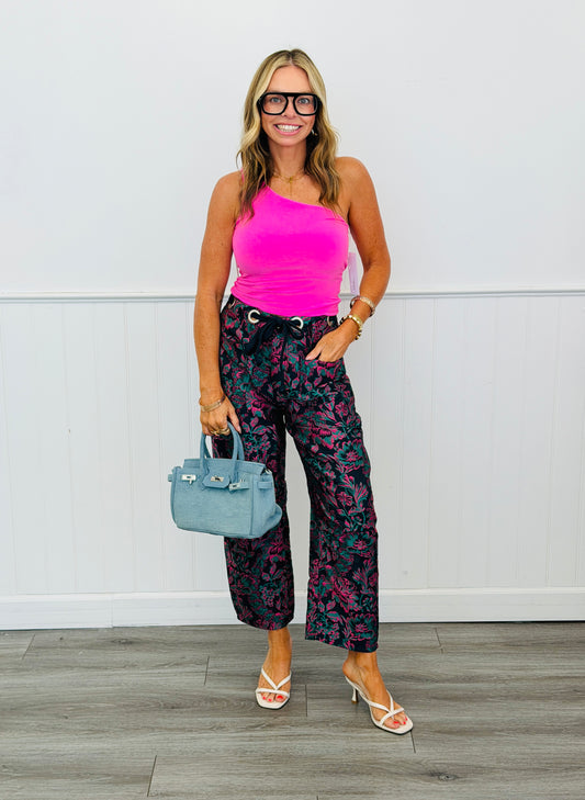 Navy Floral Jacquard Barrel Jeans (Reg.)