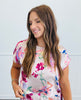 Champagne/Magenta Floral Satin Top (Reg. and Plus)