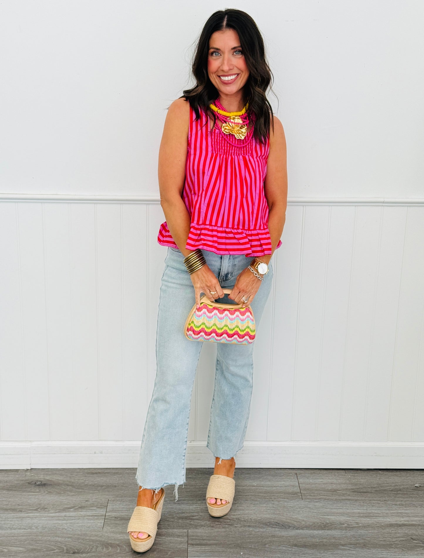 Striped Ruffled Cami Top (Reg.)-2 Colors