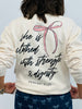 Cream She Is Clothed With Strength & Dignity Bow Sweatshirt (Reg. & Plus)