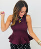 Wine Sleeveless Peplum Top (Reg.)