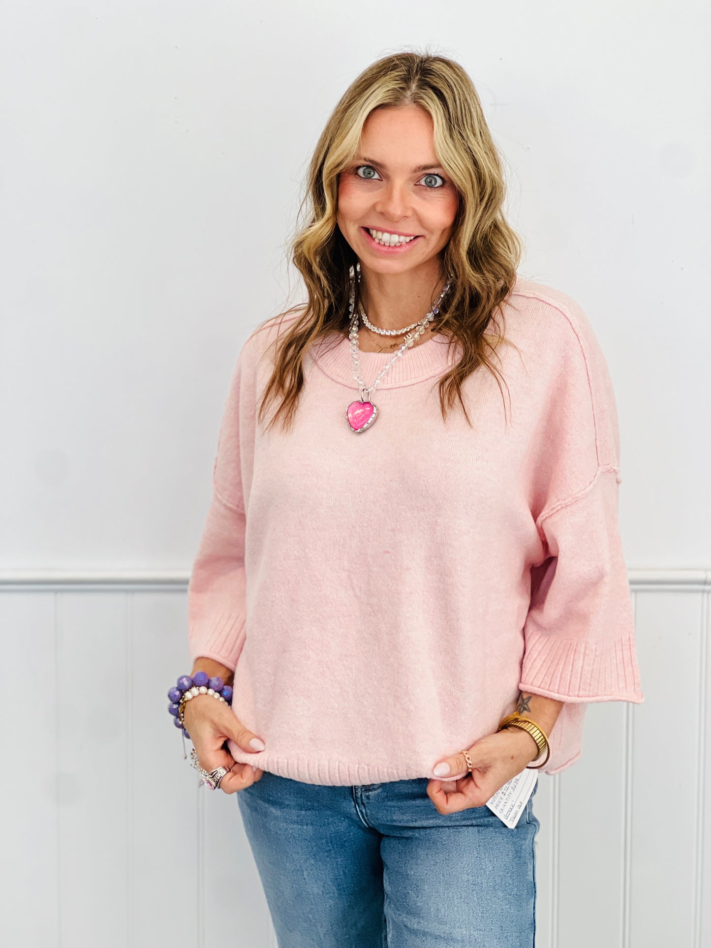 Crew Neck Boxy Sweater Top (Reg.)-2 Colors