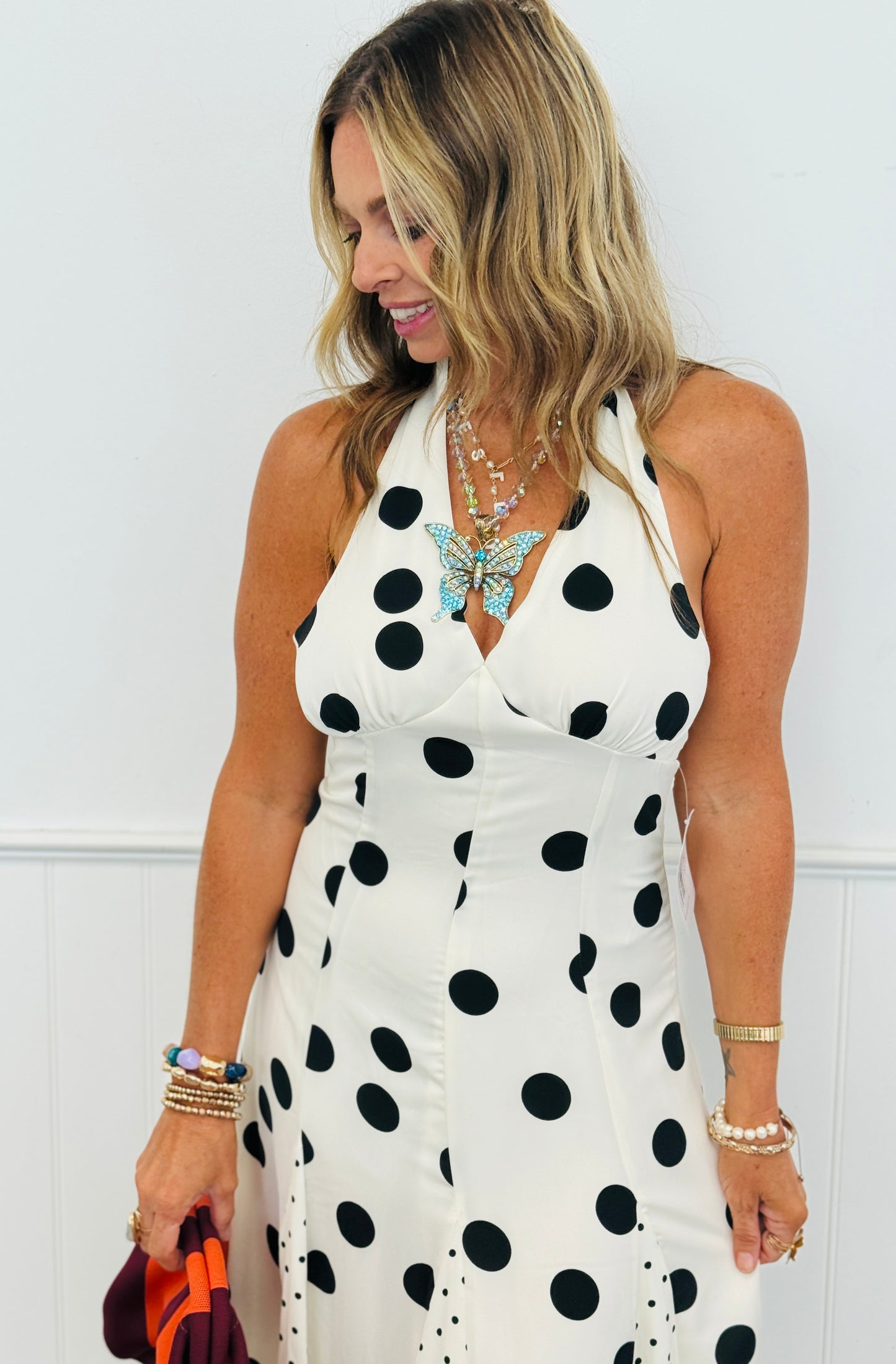 Off White/Black Mixed Polka Dot Maxi Dress ( Reg.)