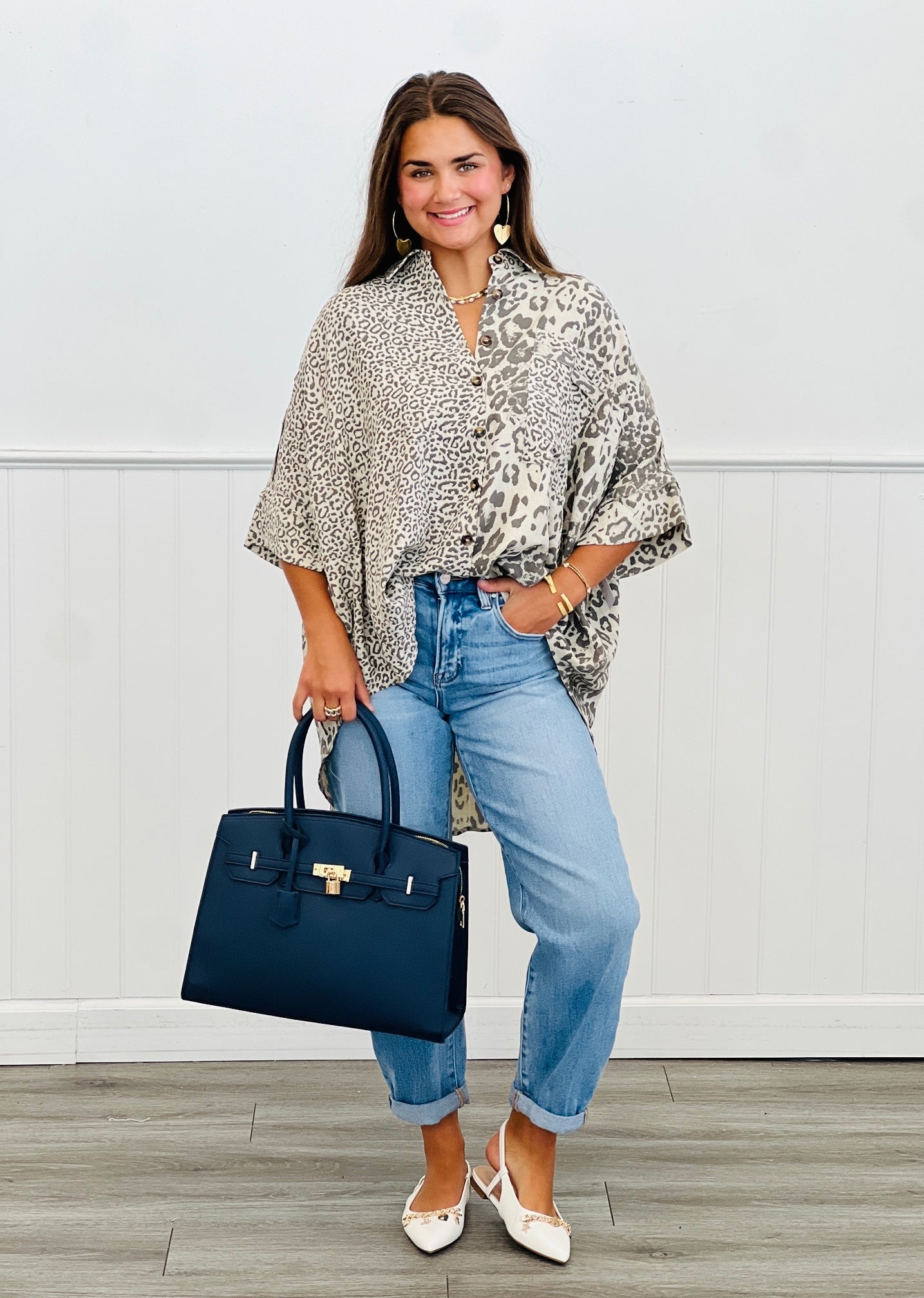 Mixed Taupe Leopard Flowy Blouse (Reg & Plus)