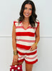 Cream/Red Stripe Sleeveless Sweater & Shorts Set (Reg.)