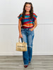 Teal/Maroon Stripe Satin Top (Reg. and Plus)