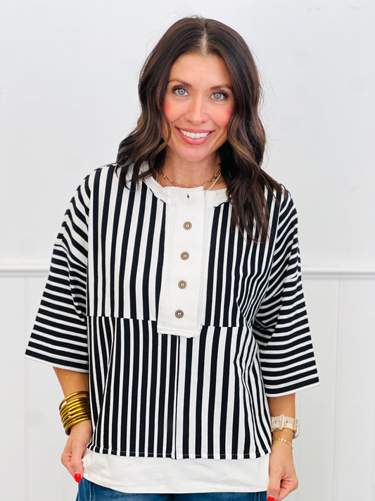 Black Mirror Image Striped  Blouse (Reg & Plus)