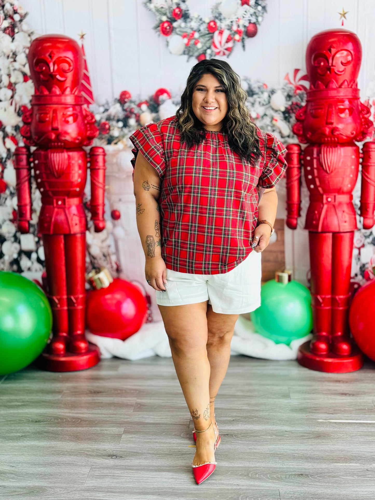 Red Plaid Back Tie Top (Reg & Plus)