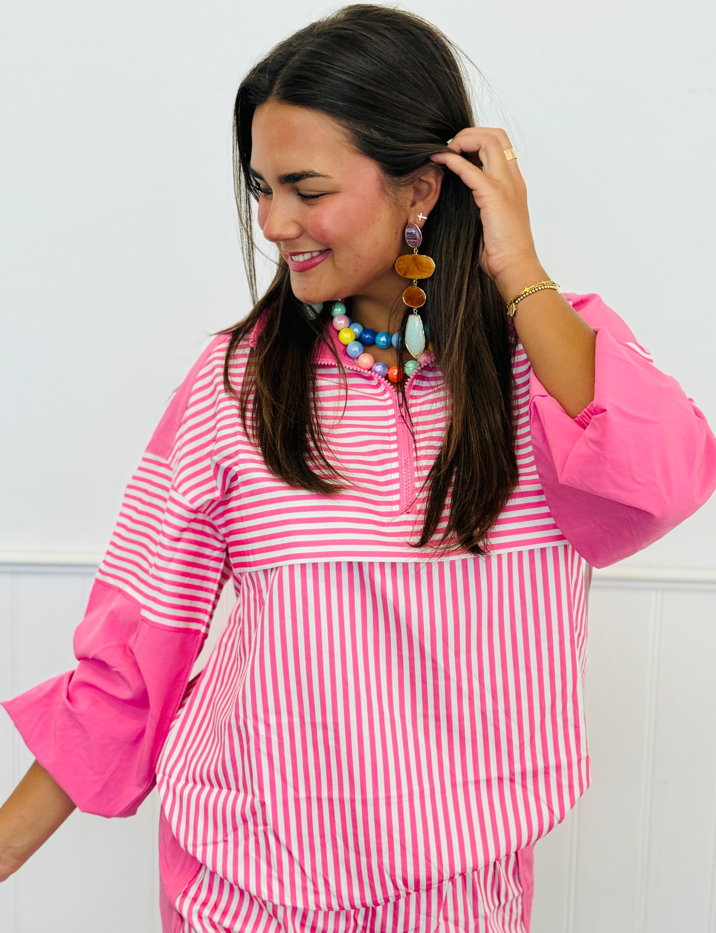 Pink Stripe Half Zip Top & Shorts Set (Reg.)
