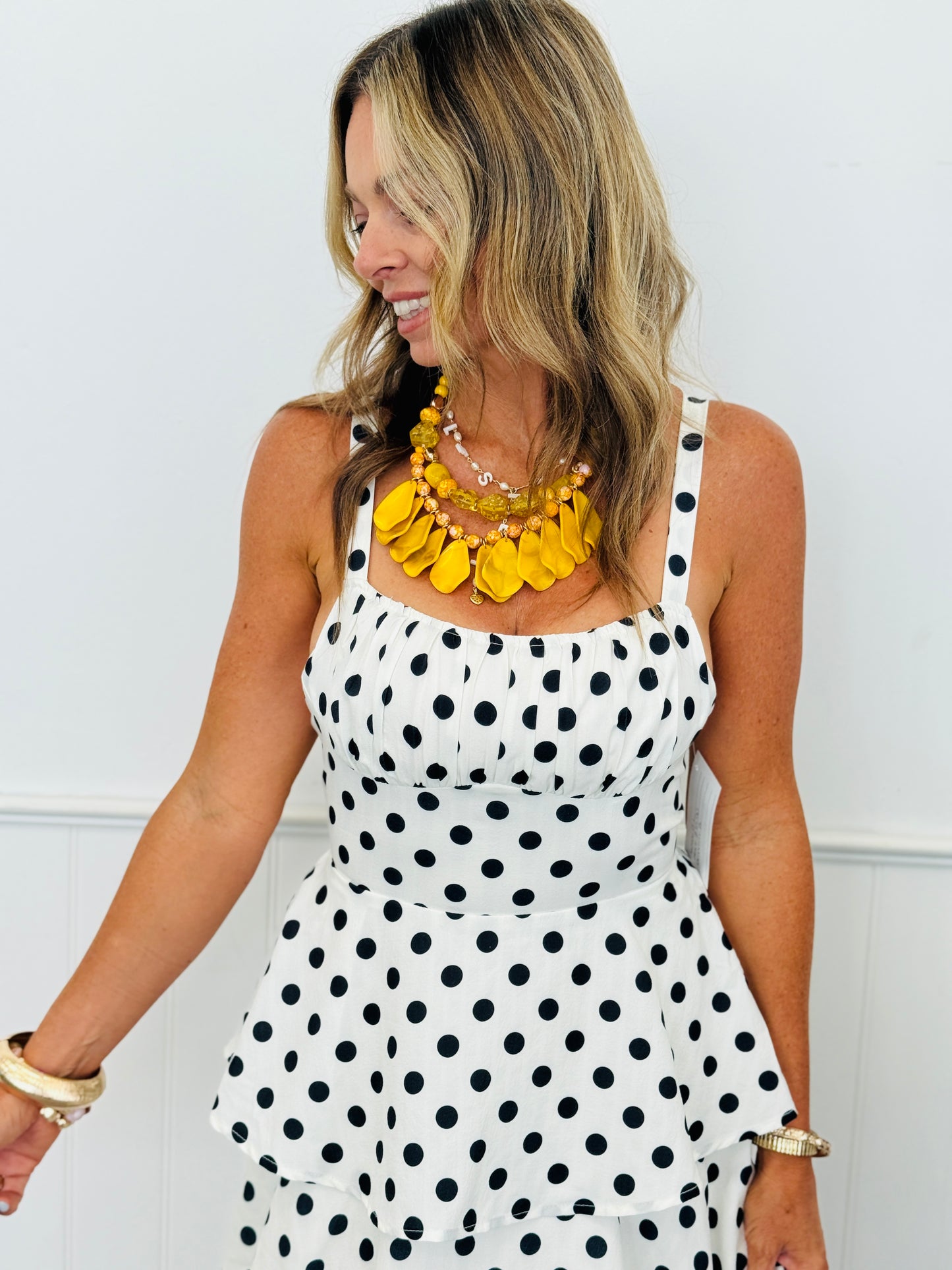 Ivory Dancing Dots Tiered Midi Dress (Reg.)