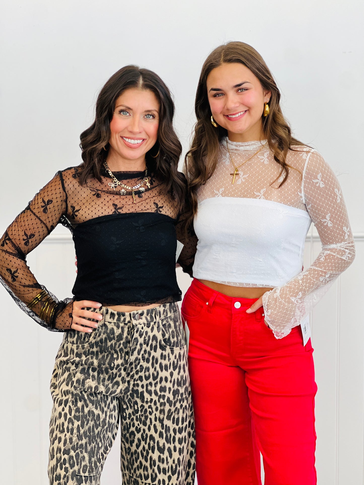 Sheer Mesh Bow Embrace Top (Reg & Plus)-2 Colors