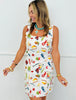 White Multi Foodie Print Mini Dress (Reg.)