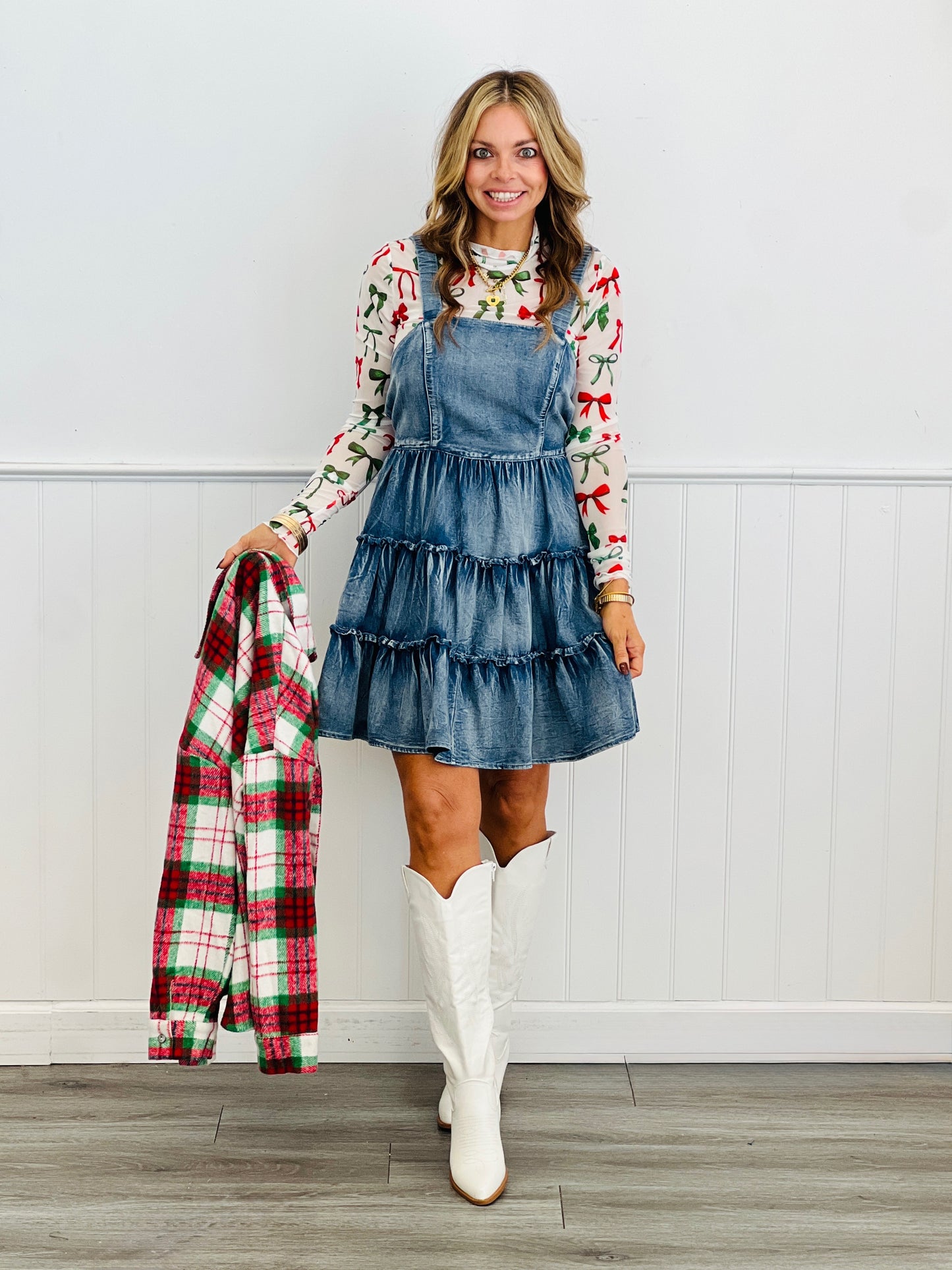 Acid Washed Denim Tiered Mini Dress (Reg & Plus)