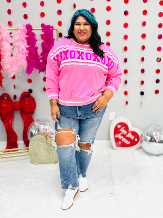 Pink XOXO Sequin Towel Sweatshirt (Reg)