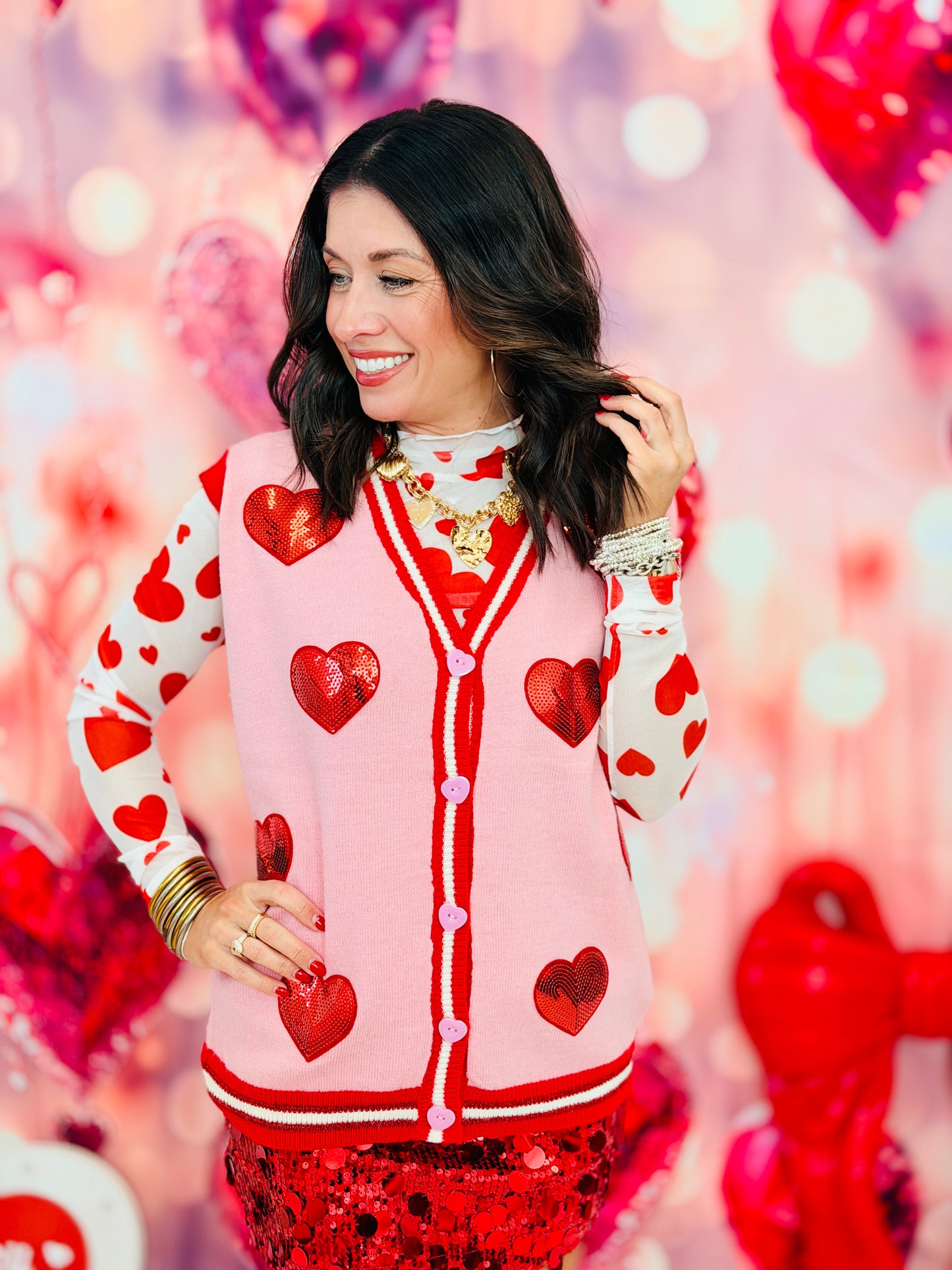 Pink Sequin Hearts Sweater Vest (Reg. and Plus)