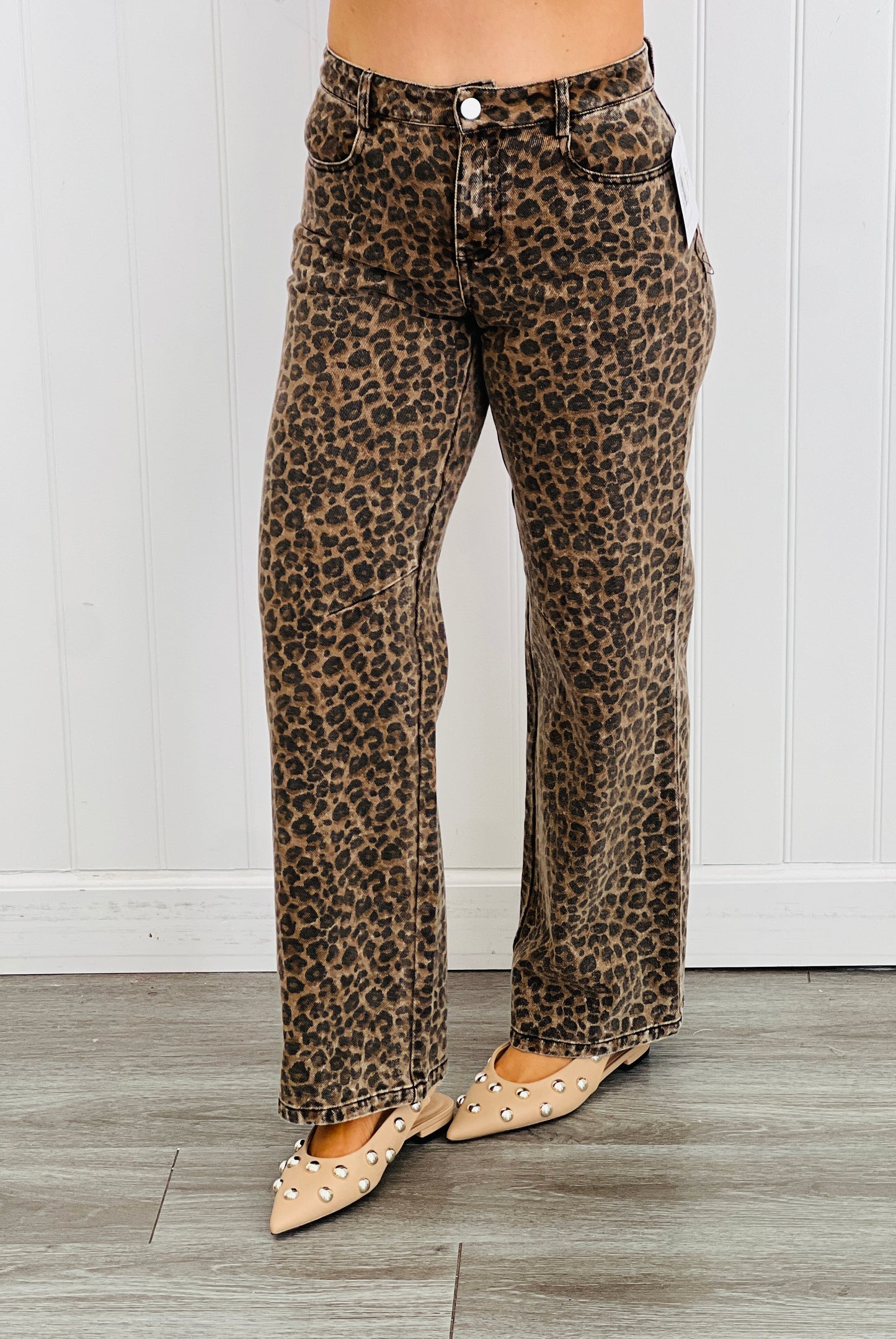 Leopard Print Mid Rise Pants (Reg.)