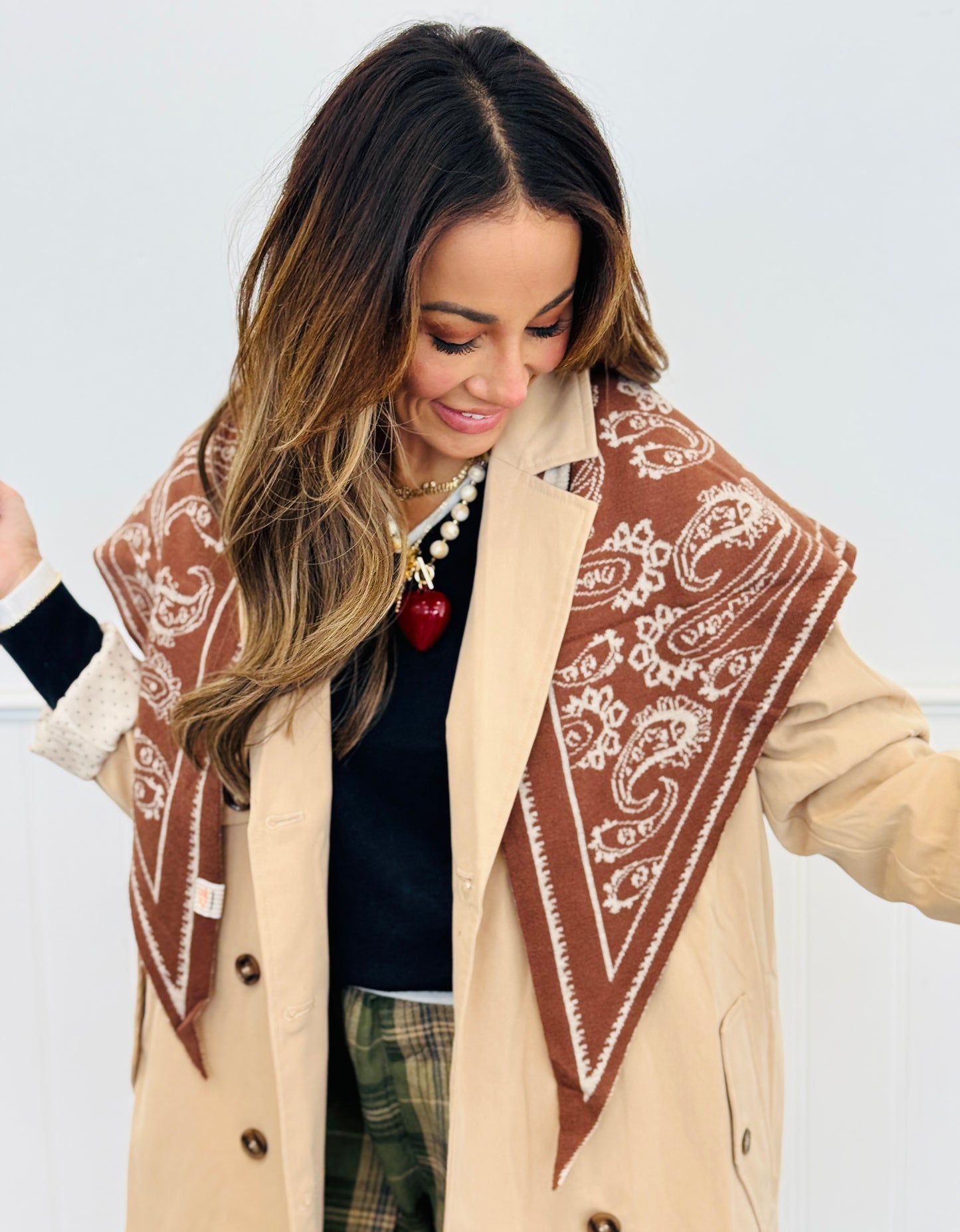 Brown Paisley Print Triangle Scarf