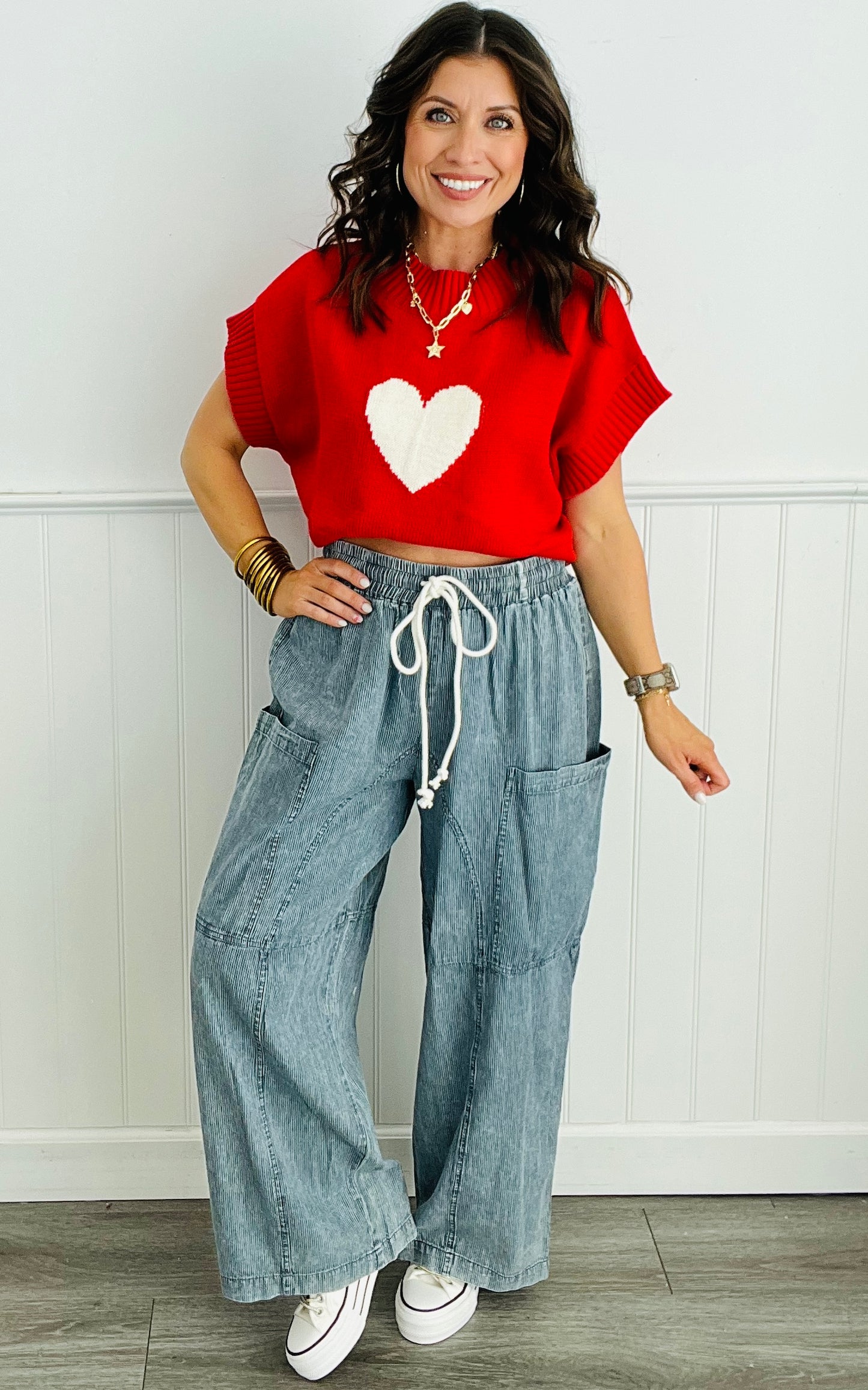 Red Heart Short Sleeve Sweater Top (Reg.)