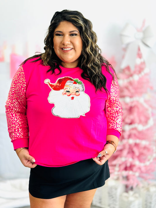 Sequin Santa Hot Pink Sweatshirt (Reg & Plus)