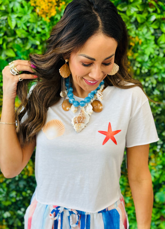 White Seashell & Starfish Top (Reg.)