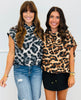 Leopard Print Mock Neck Bubble Blouse (Reg & Plus) - 2 Colors