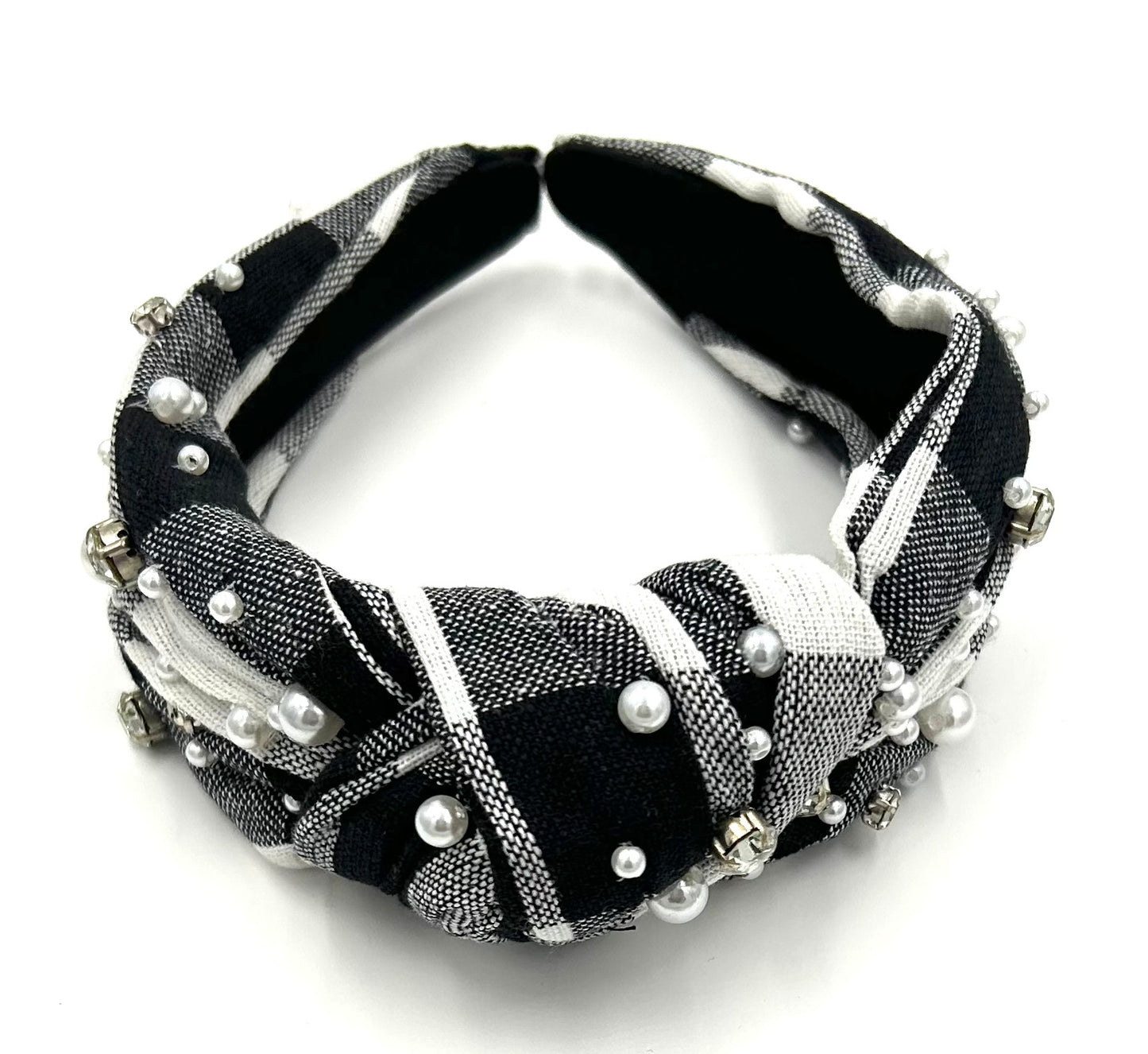 Pearly Black & White Plaid Headband