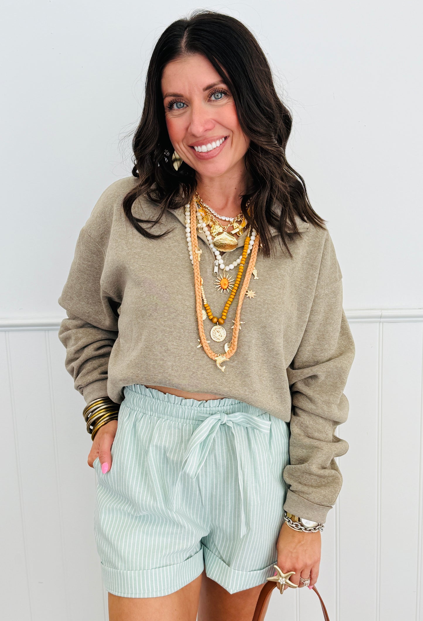 Half Zip Pullover Sweatshirt Top (Reg.)-3 Colors