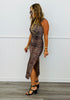 Taupe Leopard Asymmetric Neck Midi Dress (Reg.)