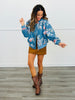Light Denim Floral Beaded Sequin Zip Up Jacket (Reg.)