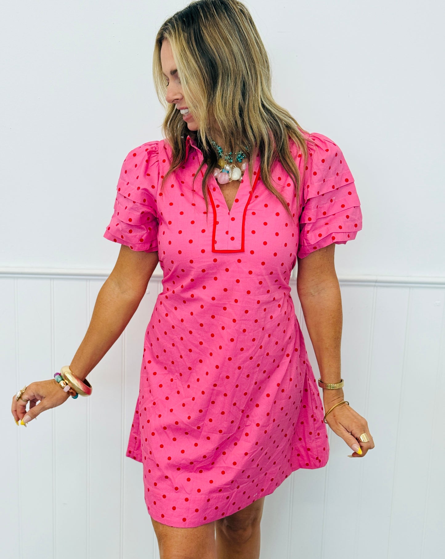 Pink Puff Polka Dot Mini Dress (Reg & Plus)