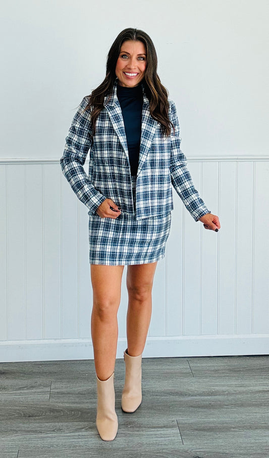 Blue Brushed Plaid Blazer (Reg.)