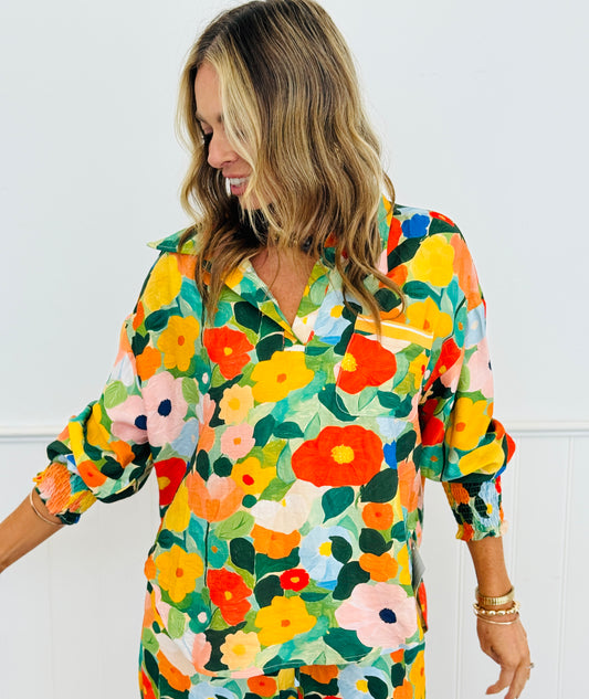 Orange Floral high Low Blouse (Reg. and Plus)