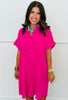 Hot Pink Short Sleeve Shirt Dress (Reg & Plus)