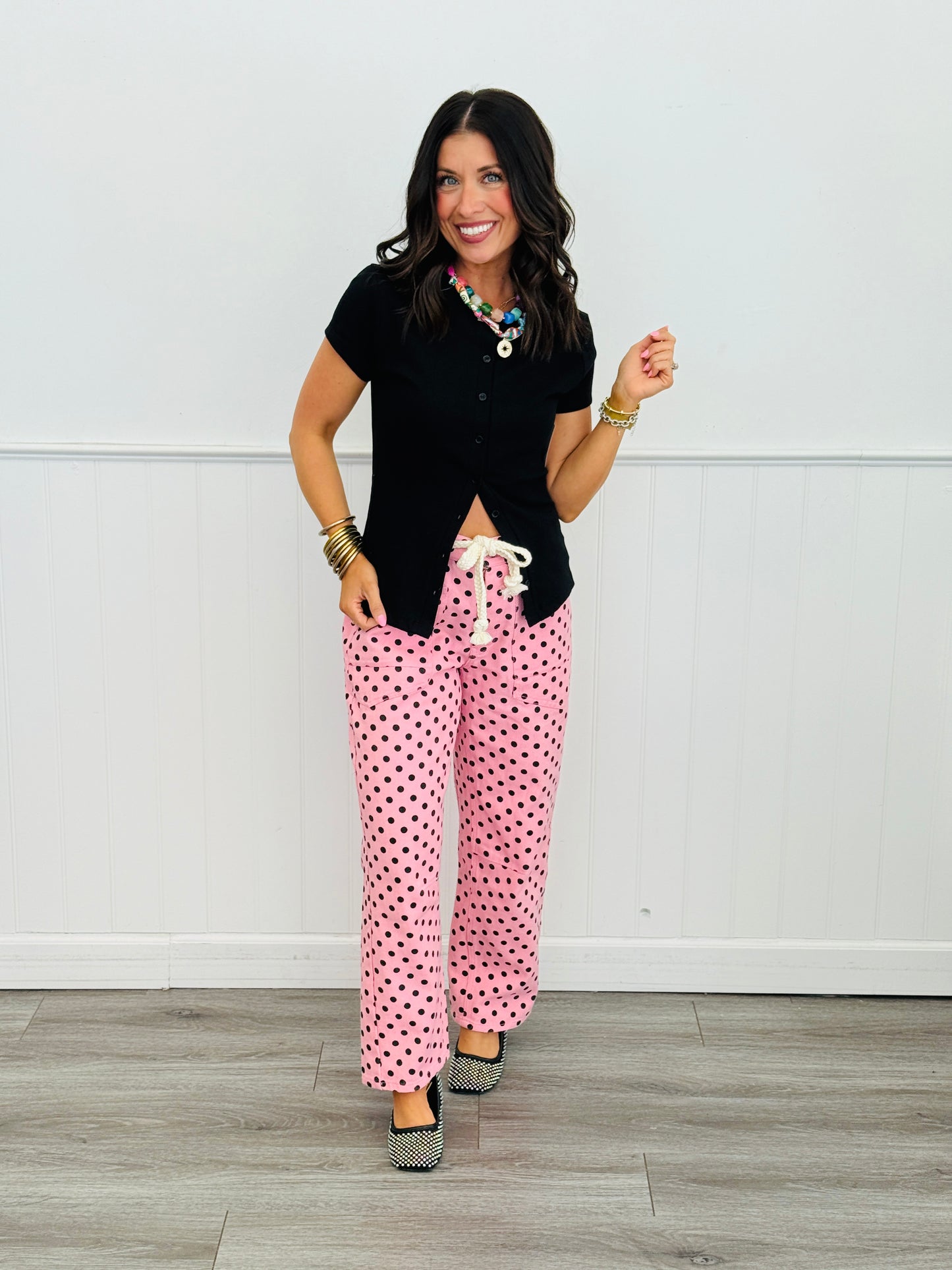 Polka Dot String Barrel Pants (Reg.)-2 Colors