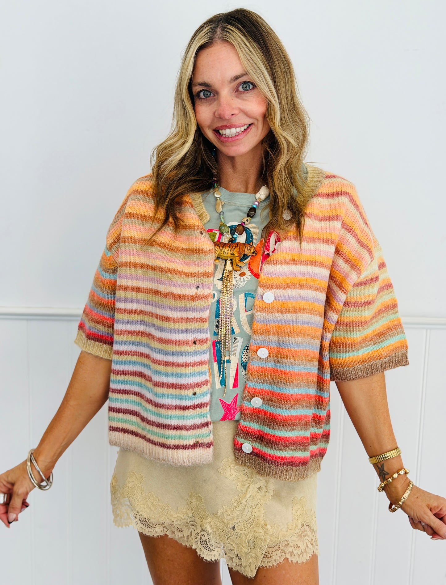 Mocha Mix Striped Button Up Cardigan (Reg.)