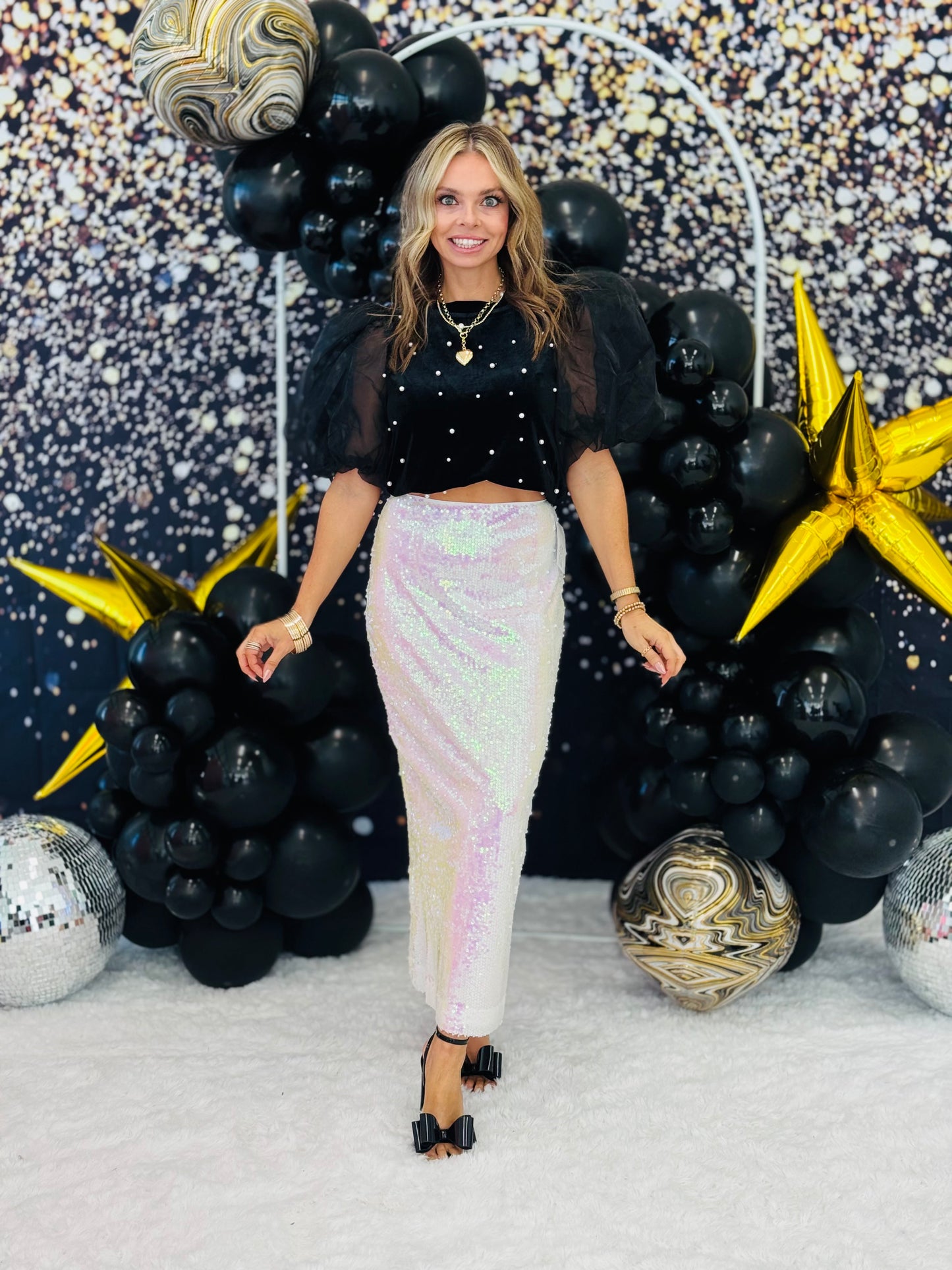 Multi Sequin Back Slit Midi Skirt (Reg.)