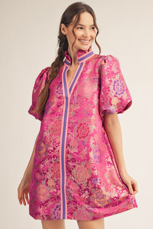 Magenta Floral Jacquard Mini Dress (Reg.)