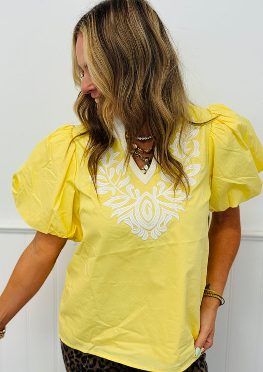 Yellow Baroque Applique Top (Reg.)