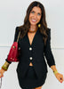 Black V Neck Slim Fit Blazer Skirt Set (Reg)