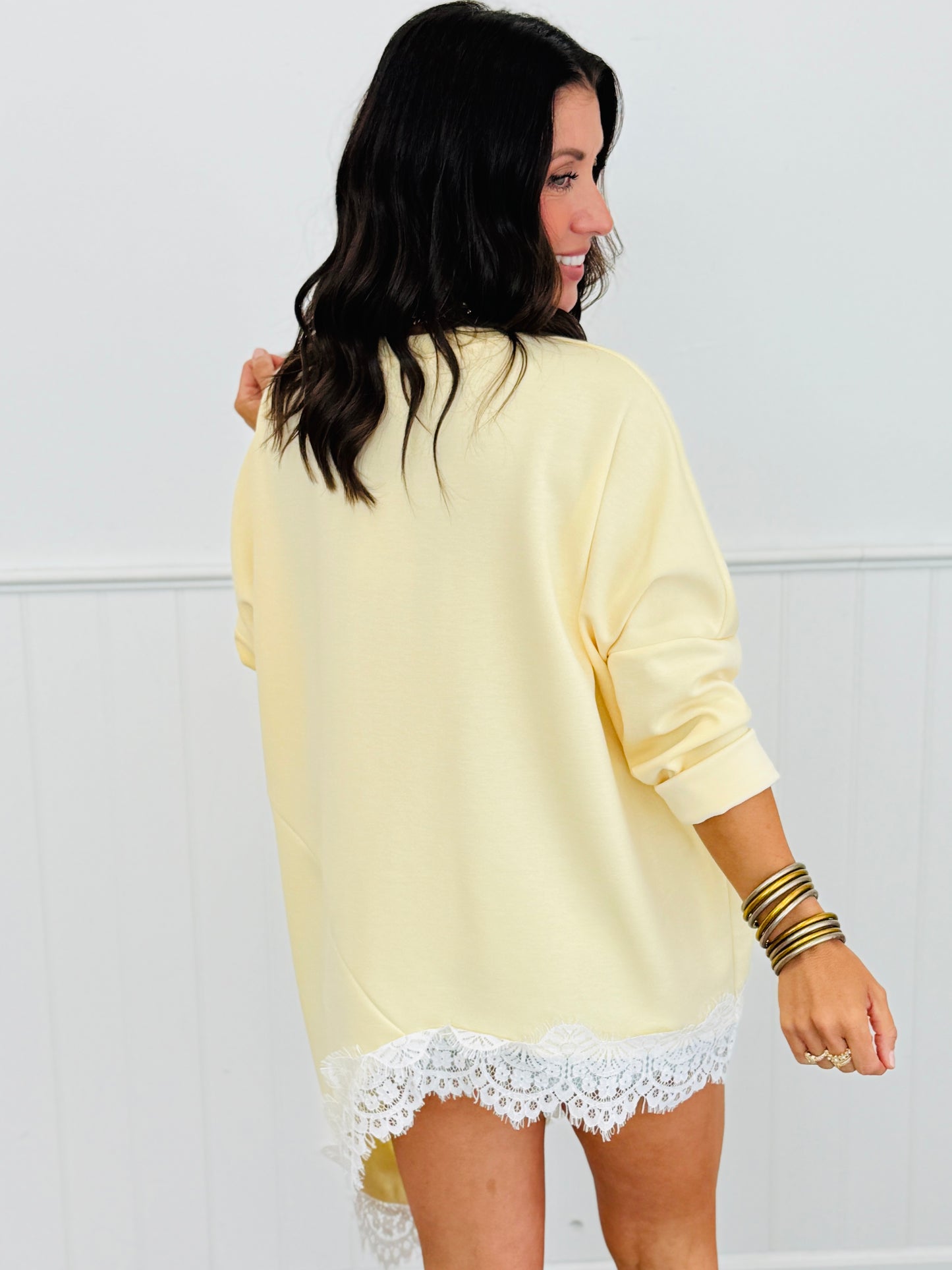 Yellow Lace Asymmetrical Hem Blouse (One Size)
