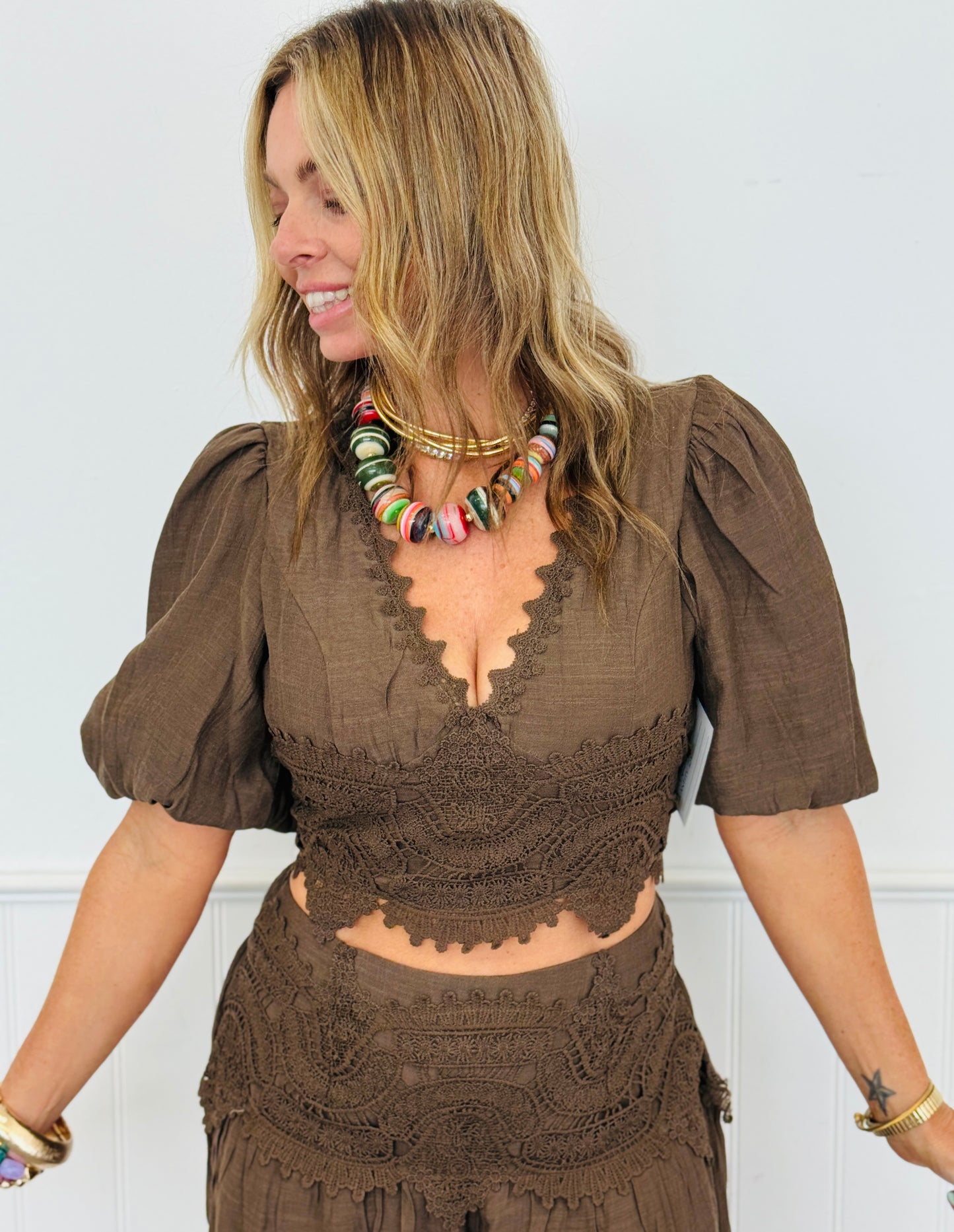 Coffee Elastic Cuff Top & Pant Set (Reg.)