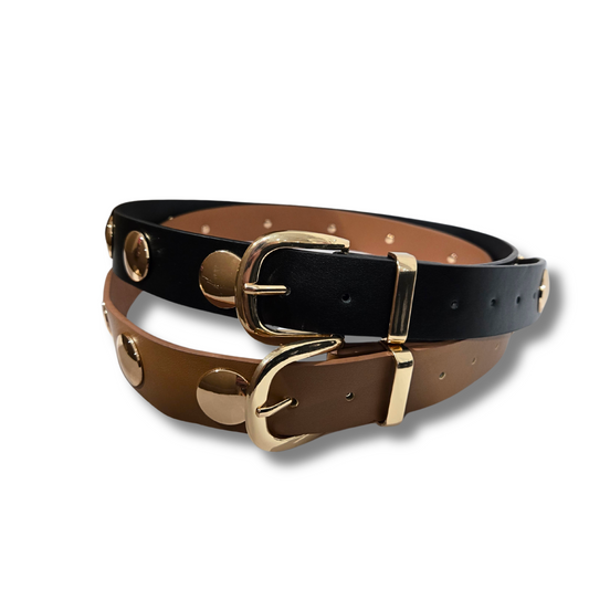 Metallic Disc Gold Studded Faux Leather Belt (2 colors)